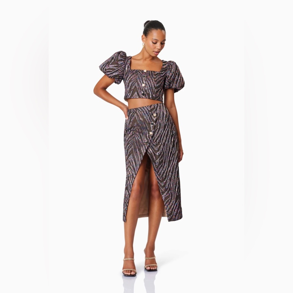 Elliatt Mikayla Crop Top And Maxi Skirt Two Piece Set In Purple Multi Small Nwt
